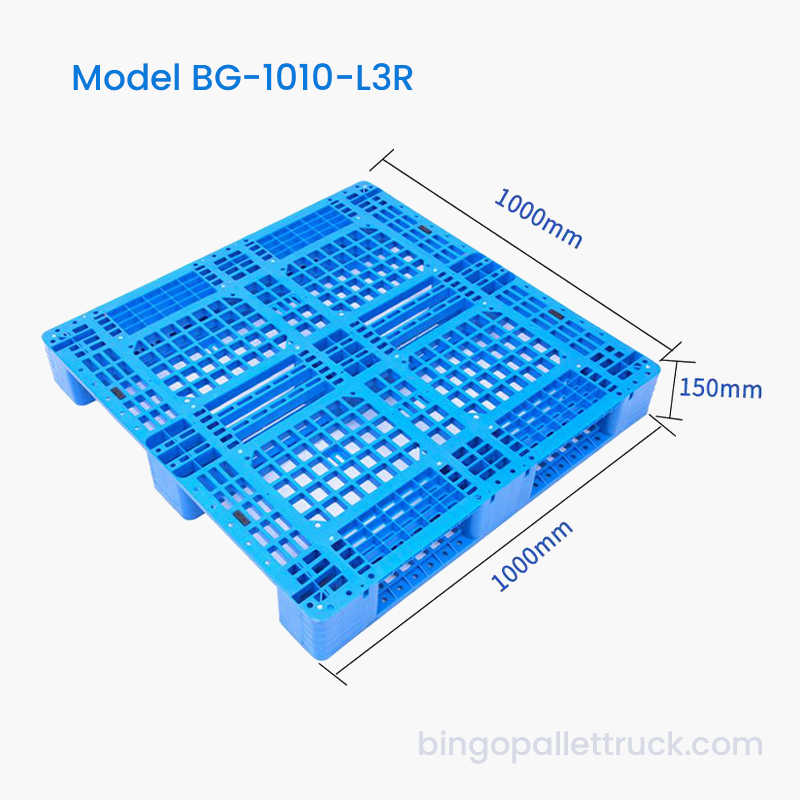 Palette en plastique à 3 glissières, entrée à 4 voies, haute résistance, 1 000 × 1 000 mm