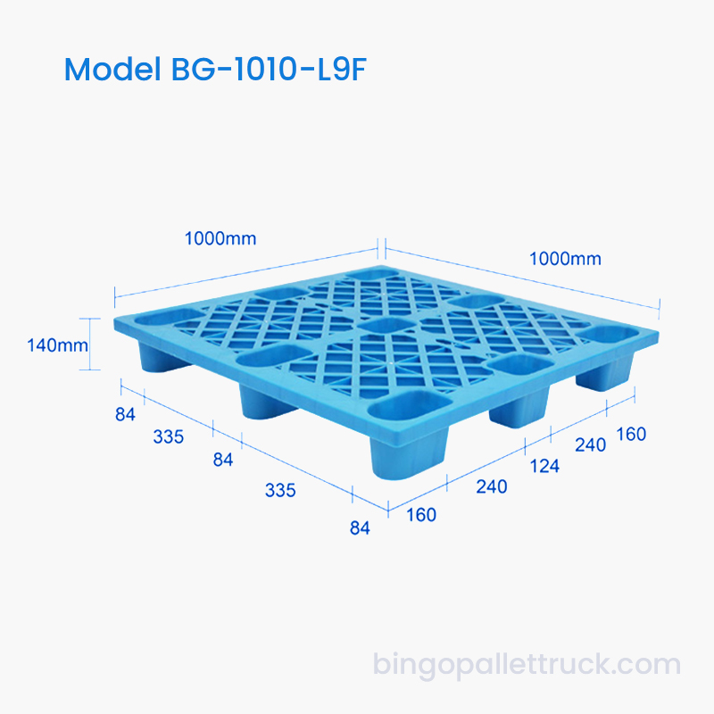 Palette en plastique légère HDPE 1000x1000mm, entrée à 4 voies pour chariot élévateur