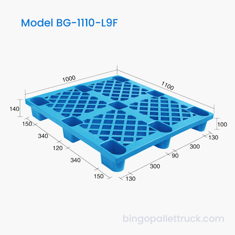 Palette en plastique simple face à 9 pieds 1 100 x 1 000 mm pour les opérations de chaîne du froid et de logistique