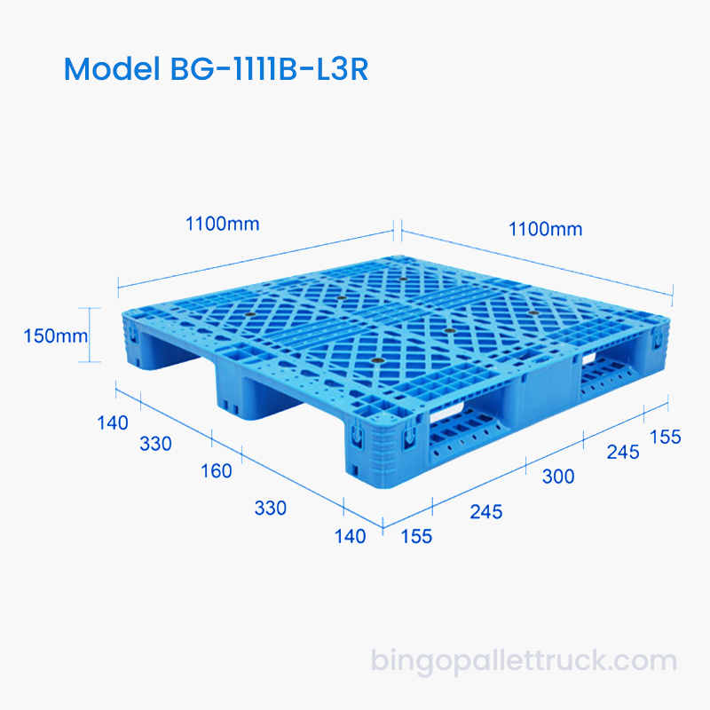Palette en plastique 1100x1100mm 3 coureurs avec renfort en acier pour la logistique