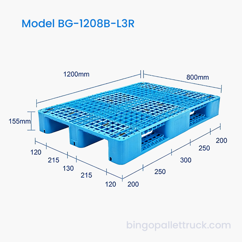 Palette en plastique haute résistance à 3 glissières 1200x800mm avec une longue durée de vie