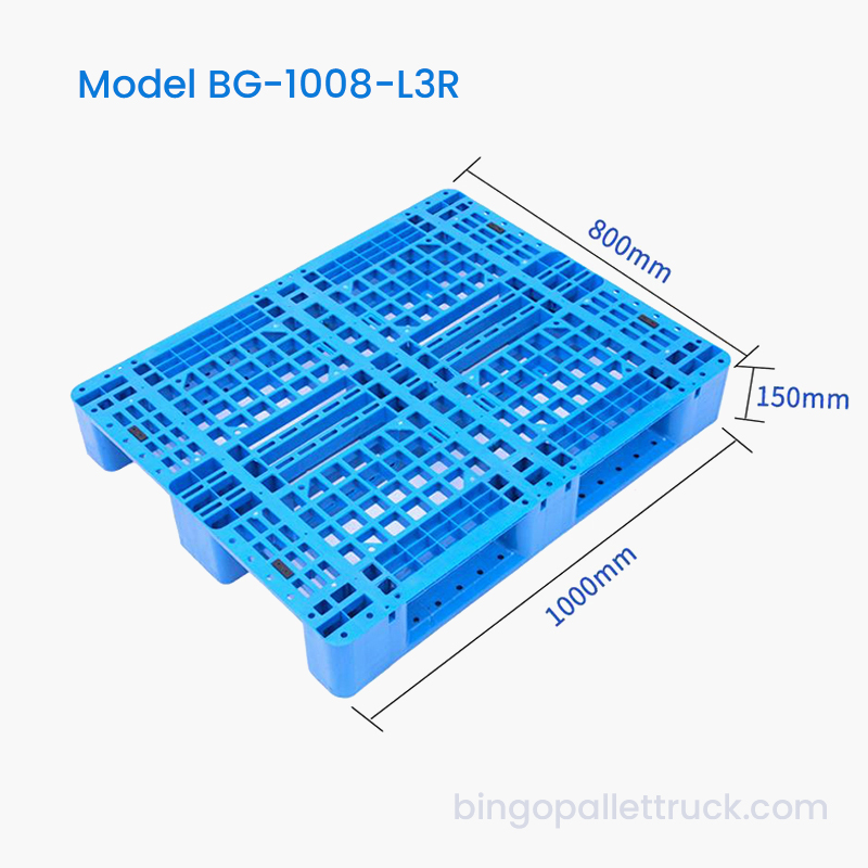 Palette en plastique HDPE à 3 glissières 1000 × 800 mm pour rayonnages d'entrepôt