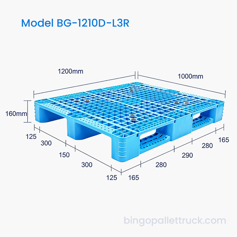 Palette en plastique renforcée d'acier à 3 canaux de 1200x1000mm