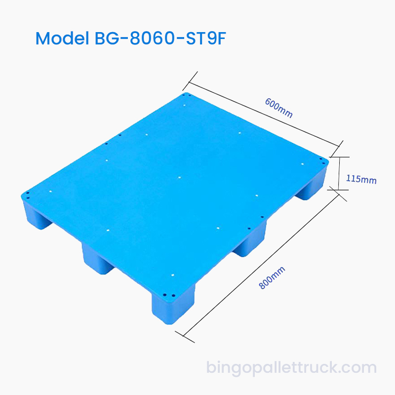 Palette en plastique légère à dessus solide de 800 × 600 mm à 9 pieds