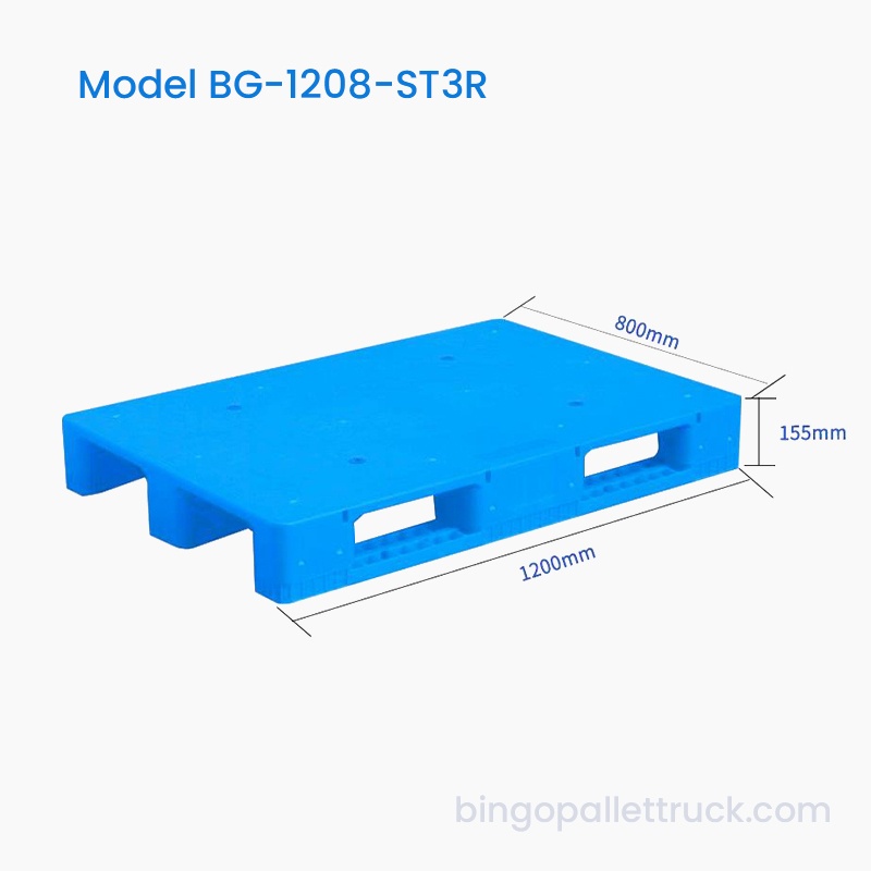 Palette en plastique à 3 coureurs à dessus solide de 1200 × 800 mm pour l'entrepôt