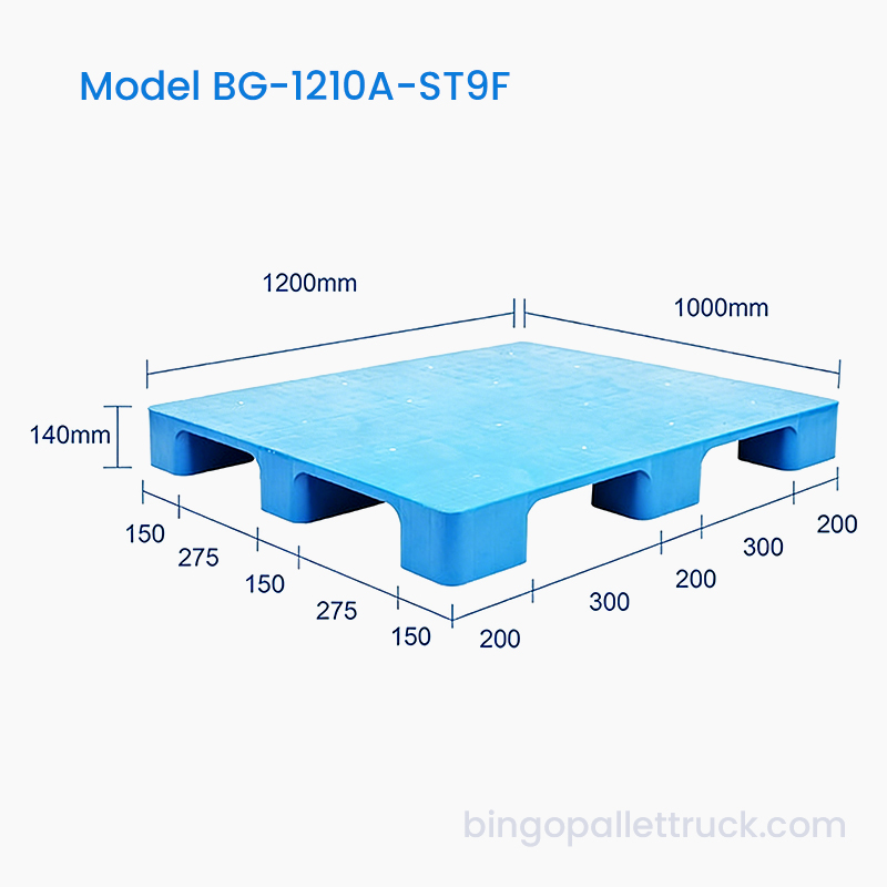 Palette en plastique durable de 1200x1000mm à 9 pieds solides pour une utilisation d'expédition fréquente
