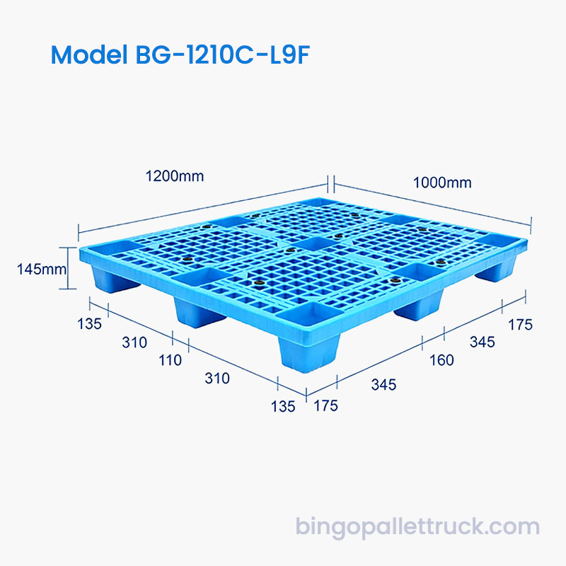 Palette en plastique de 9 pieds 1200x1000mm compatible avec les chariots élévateurs standards