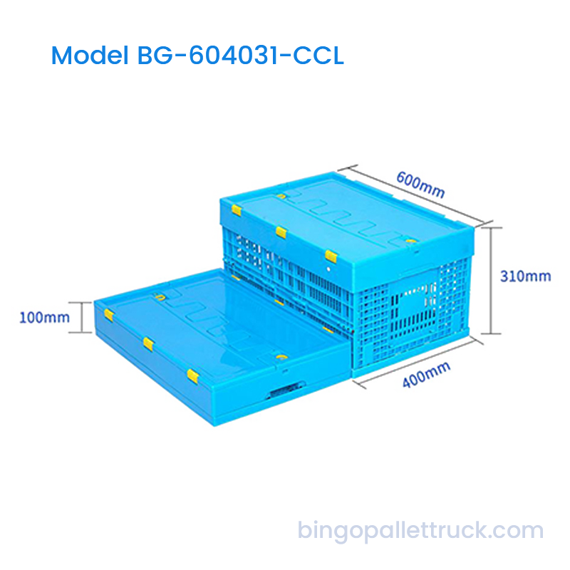 Caisse en plastique pliable de 57 L avec couvercle pour le stockage en entrepôt